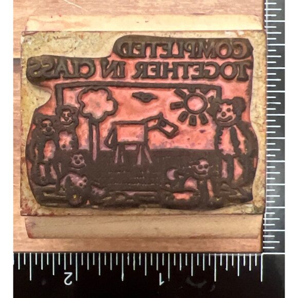 Vintage HTF RARE Completed Together In Class Wood Rubber Stamp Fearless Design - Picture 9 of 9